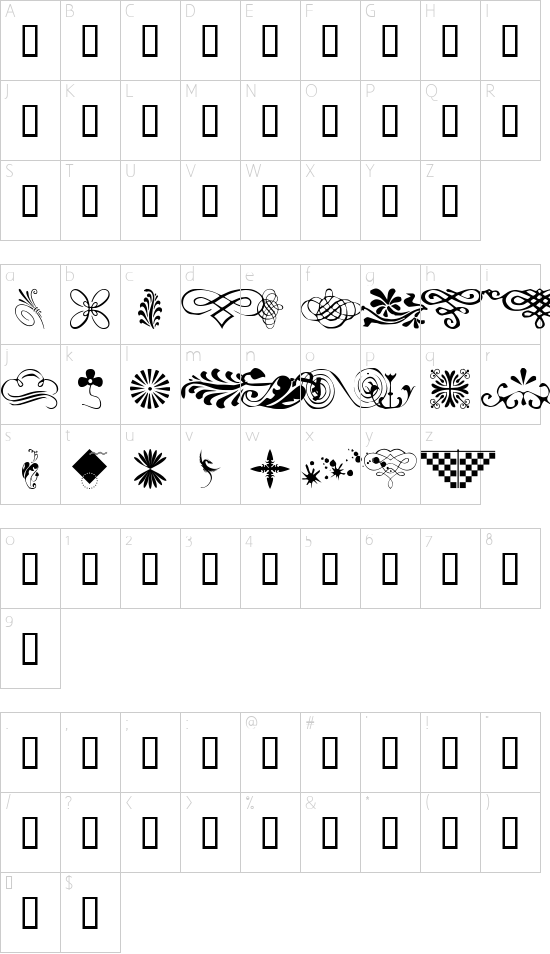 wmdesigns1 font character map