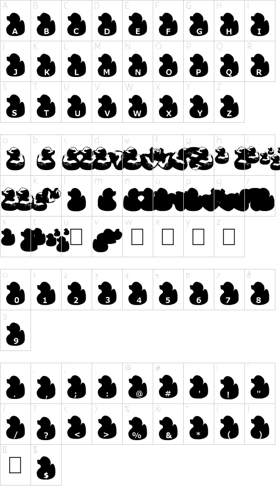 Gugli Ducky Rubber font character map