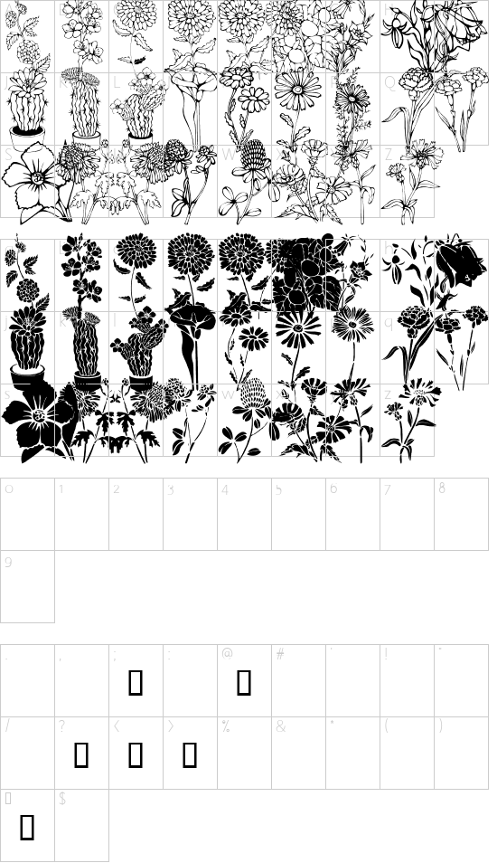 DT Flowers 1 font character map