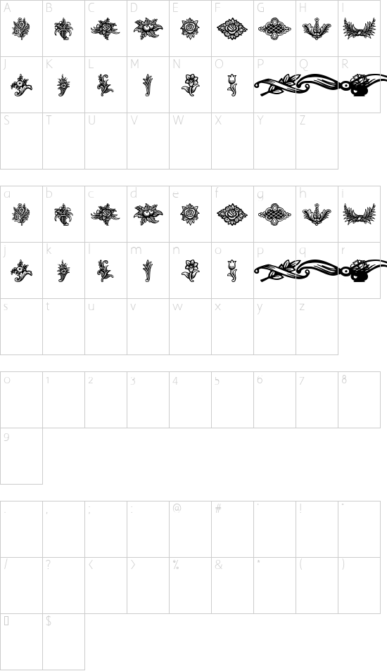 Schluss-Vignetten font character map