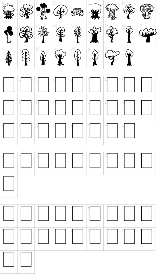 Trees Friends font character map