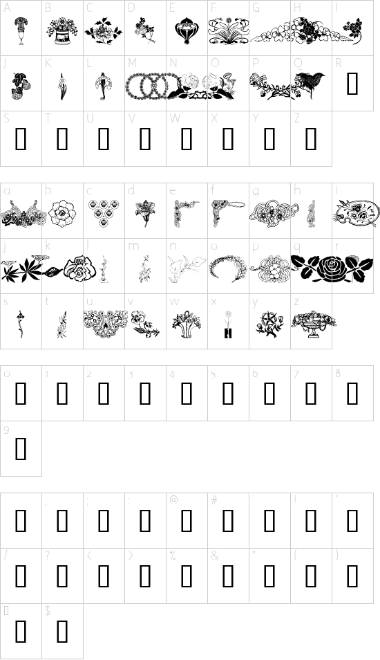 wmflowers3 font character map