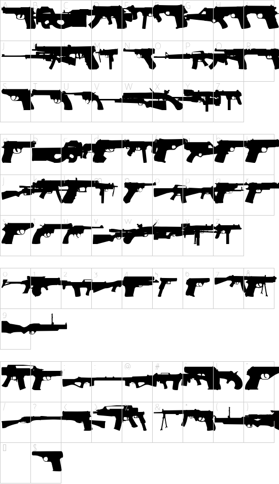 2nd Amendment font character map