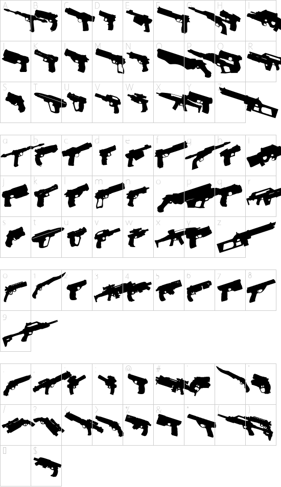 2nd Amendment 2050 Rotated font character map