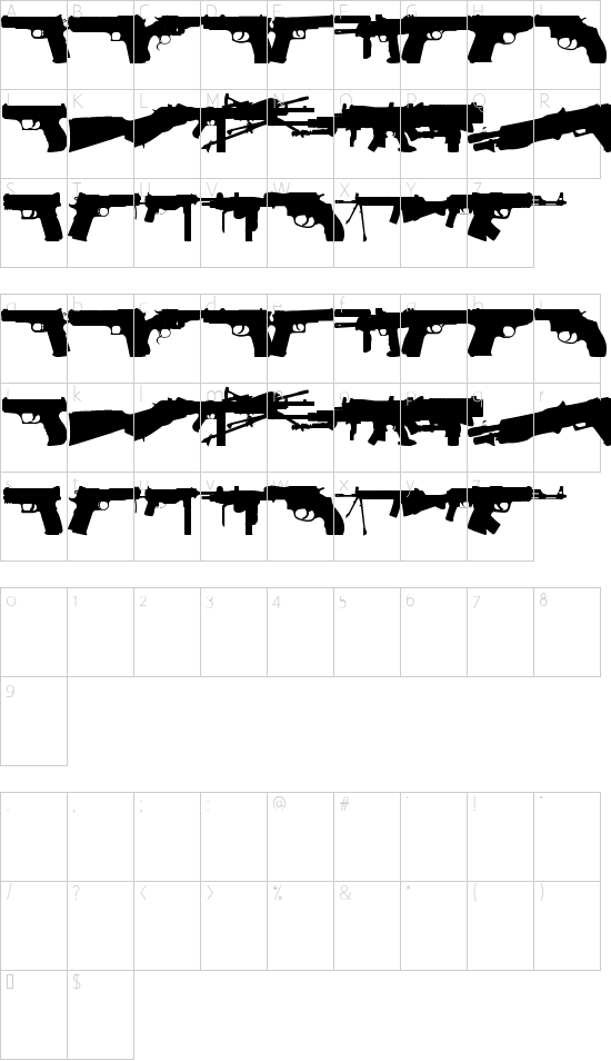 Fireguns tfb font character map