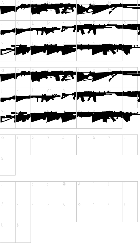 Rifle bats tfb font character map