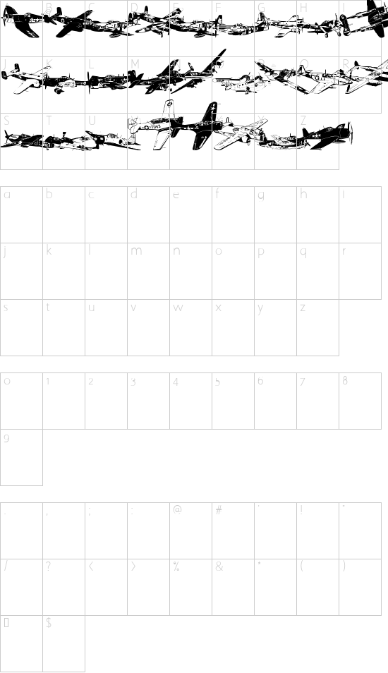 WW2 Aircraft font character map