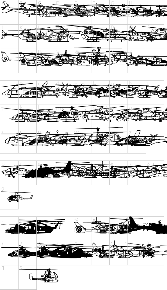 Hello Copters 2 font character map
