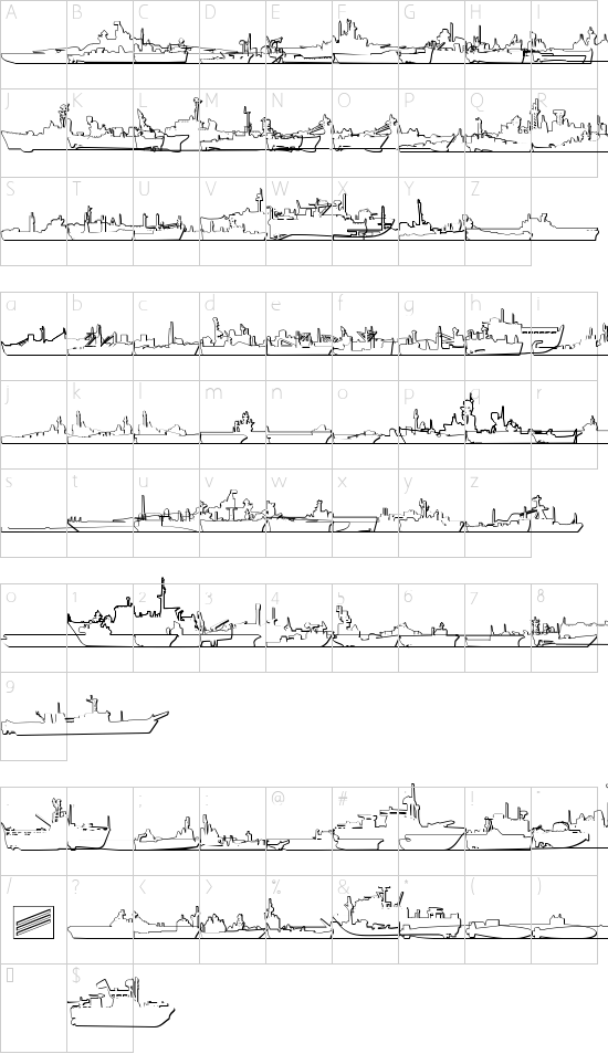 US Navy 3D font character map