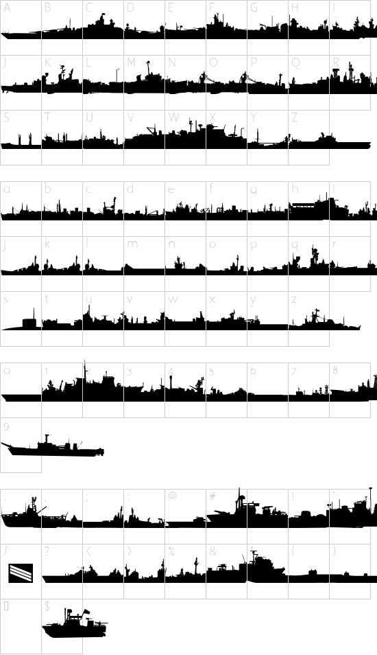 US Navy Mirror font character map