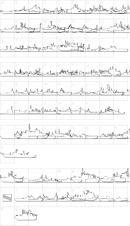 US Navy Mirror 3D font character map