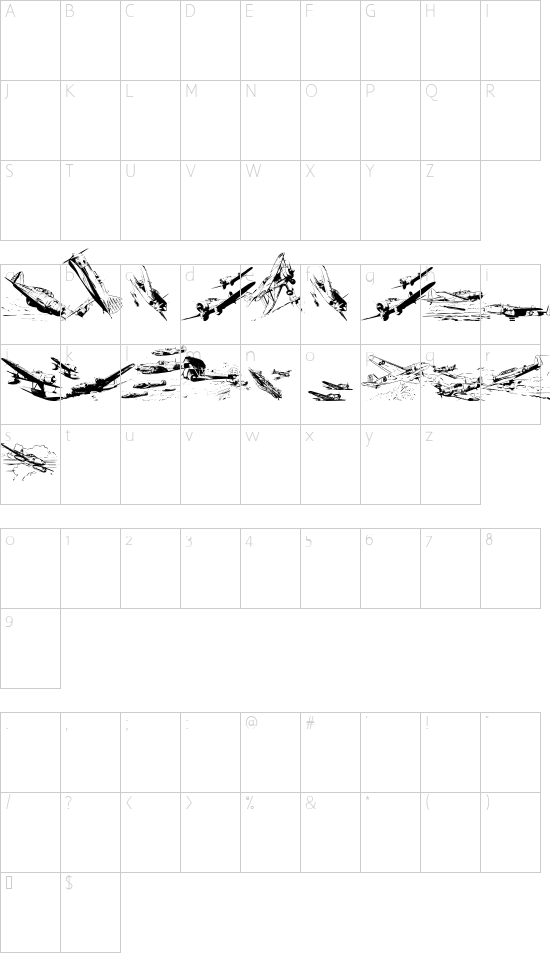 WarIIWarplanes font character map