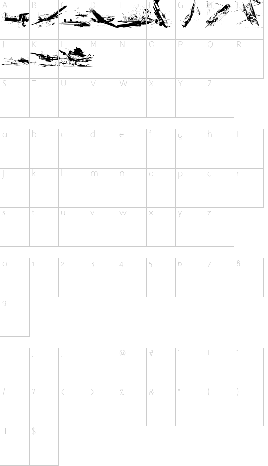 world war II warplanes 2 font character map