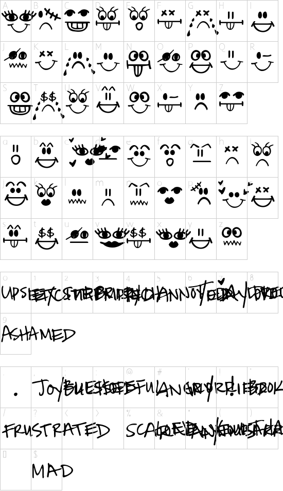 Today I Feel font character map