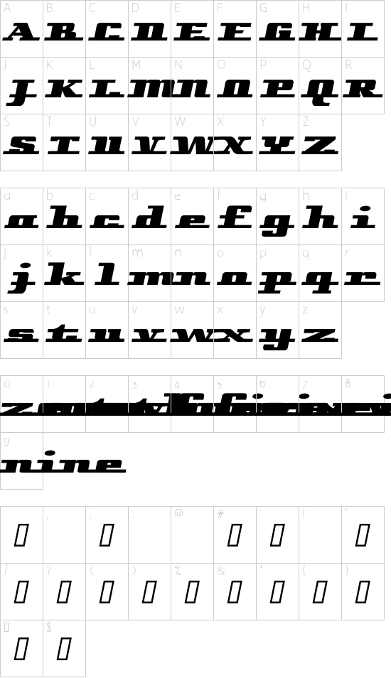 Aicklebiter font character map