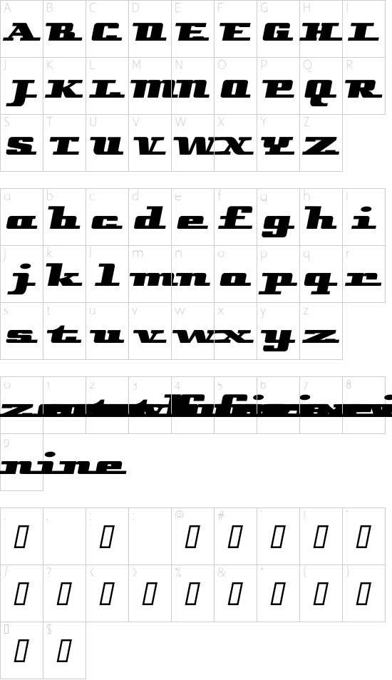 Remarcle Left font character map