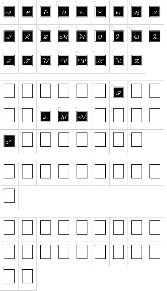 Wrenn Initials Blocked font character map