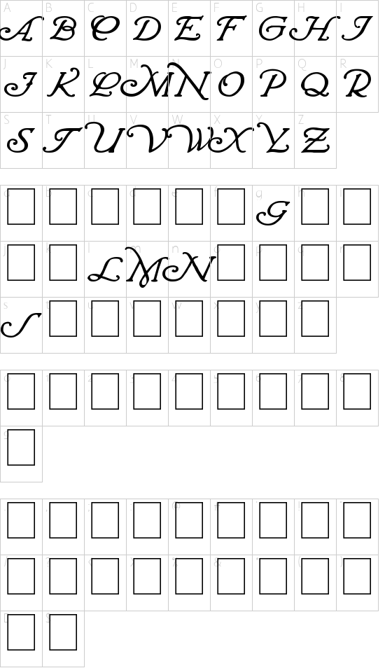 Wrenn Initials Bold font character map
