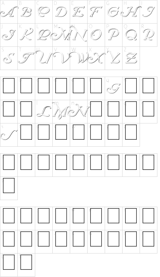Wrenn Initials Embossed font character map