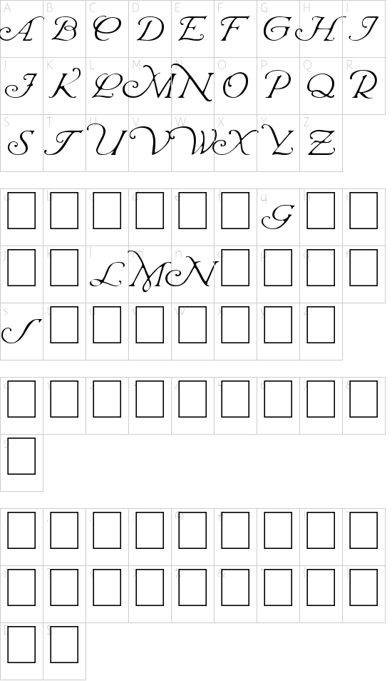 Wrenn Initials Light font character map