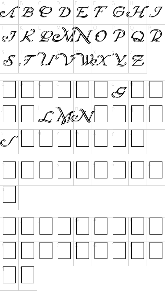 Wrenn Initials Shadowed font character map