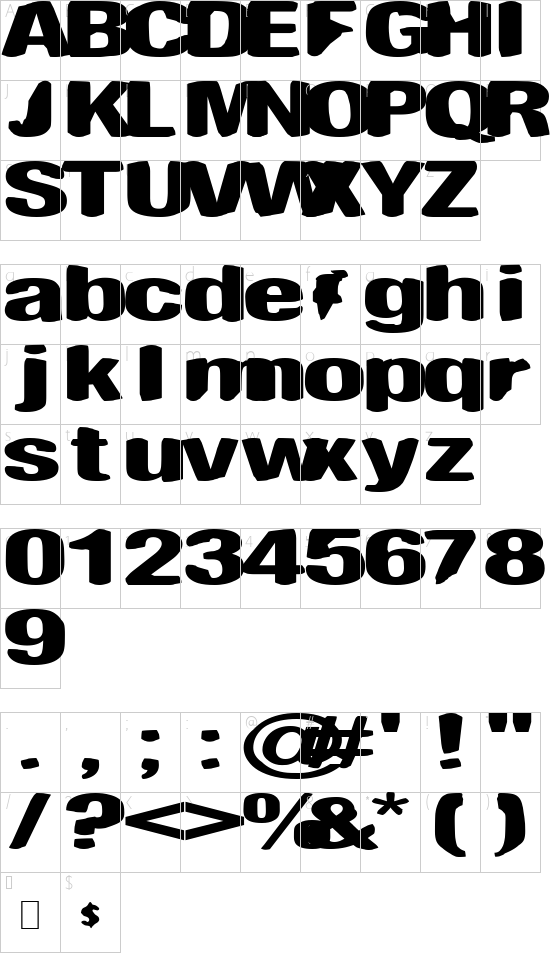Antimony Funk font character map