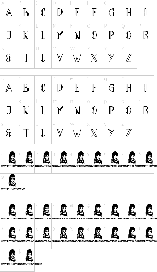 Abraham Heights font character map