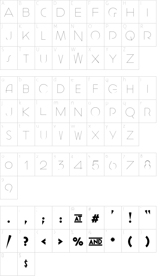 Geomancy Hairline font character map