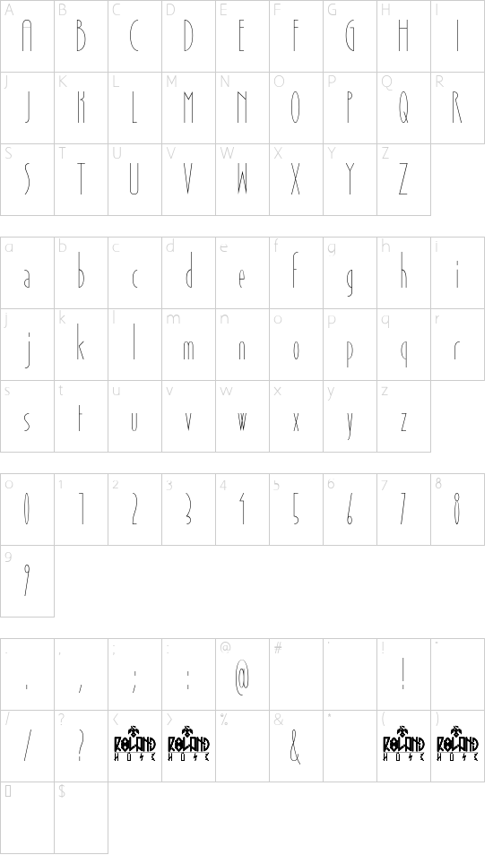 November Sky Demo font character map