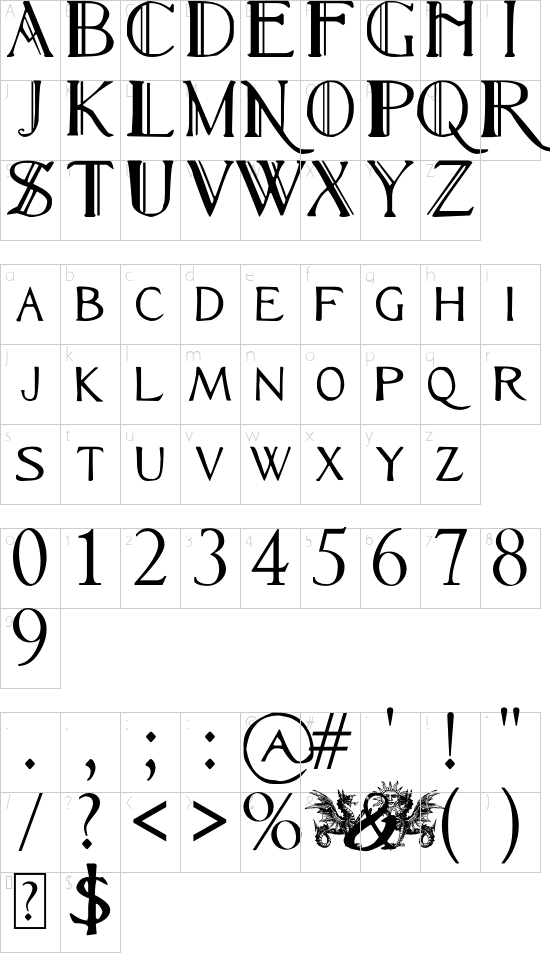 Renny Hybrid font character map