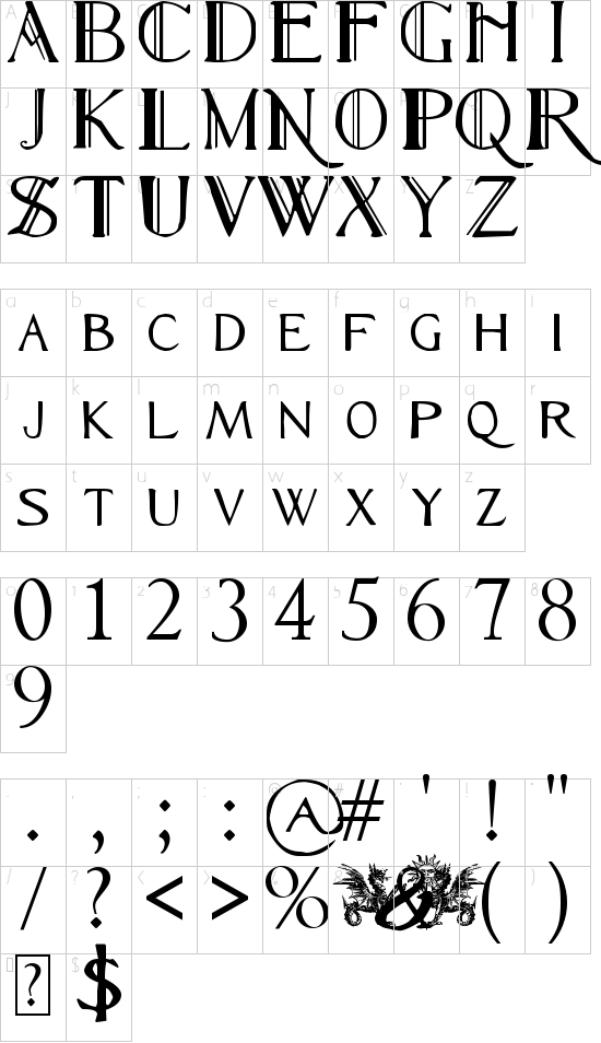 Renny Hybrid font character map