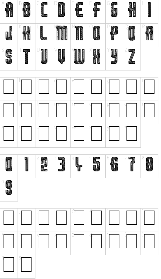 Thirties Gold font character map