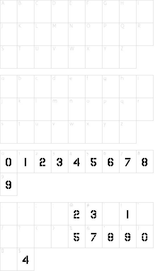 USAAF_Serial_Stencil font character map