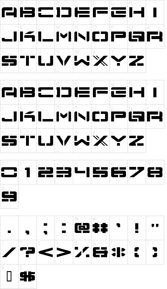 Nu School Munitions font character map