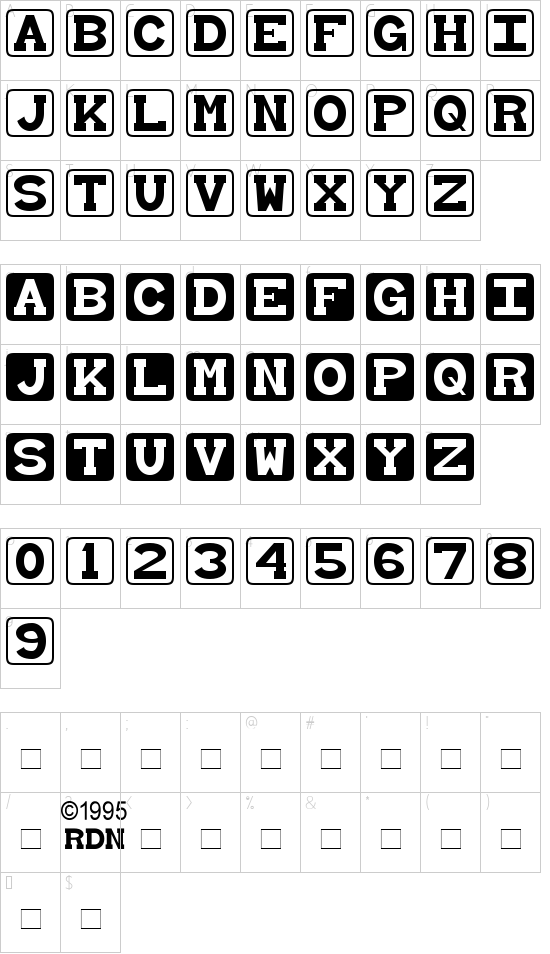 Baby Blocks font character map