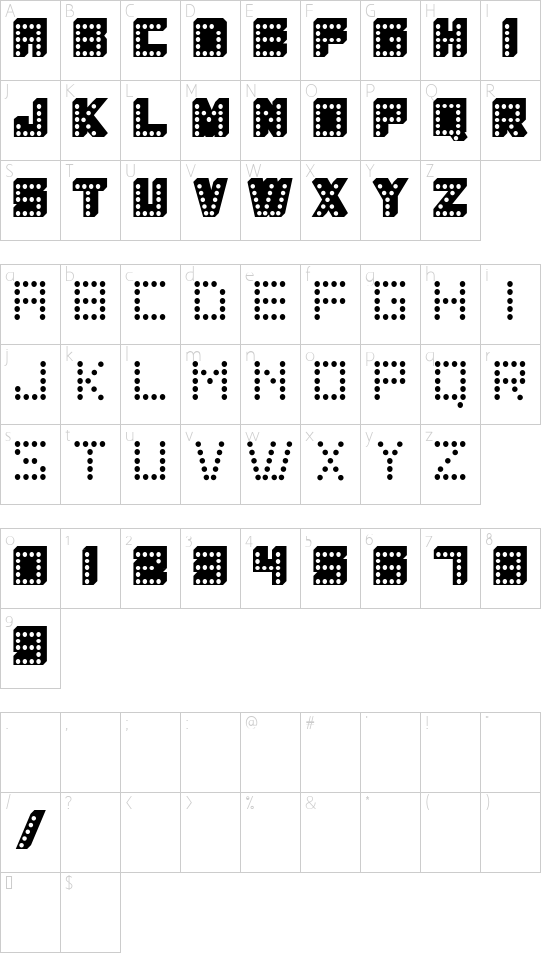 COLOSCOBIK font character map