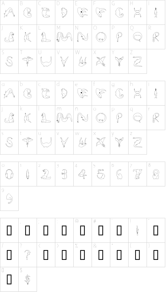 FontaSaurus font character map