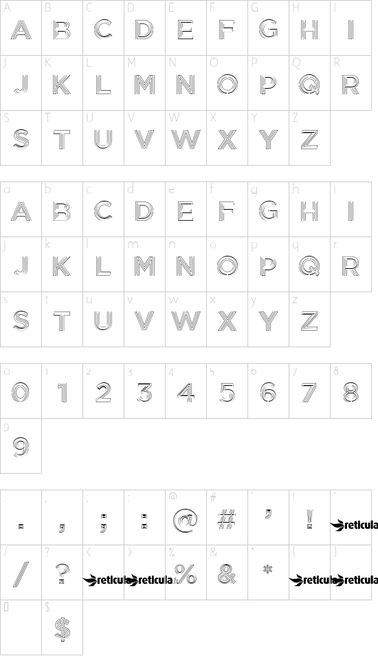 Inception font character map