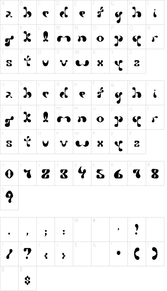 Petal font character map