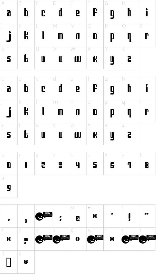 Sanka font character map