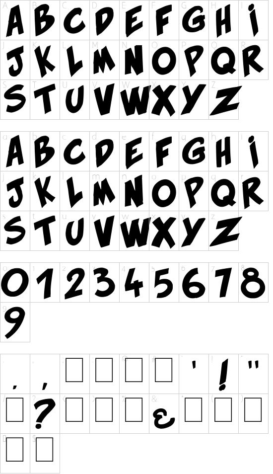HirnBold font character map