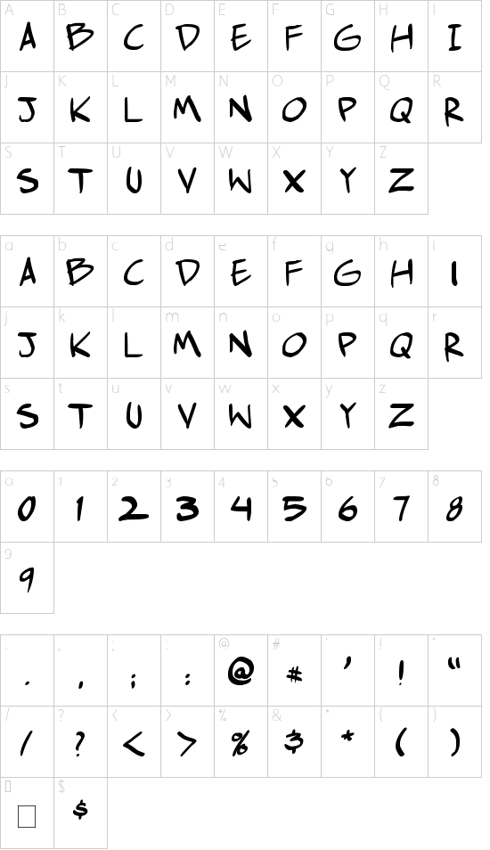 comic huslte font character map