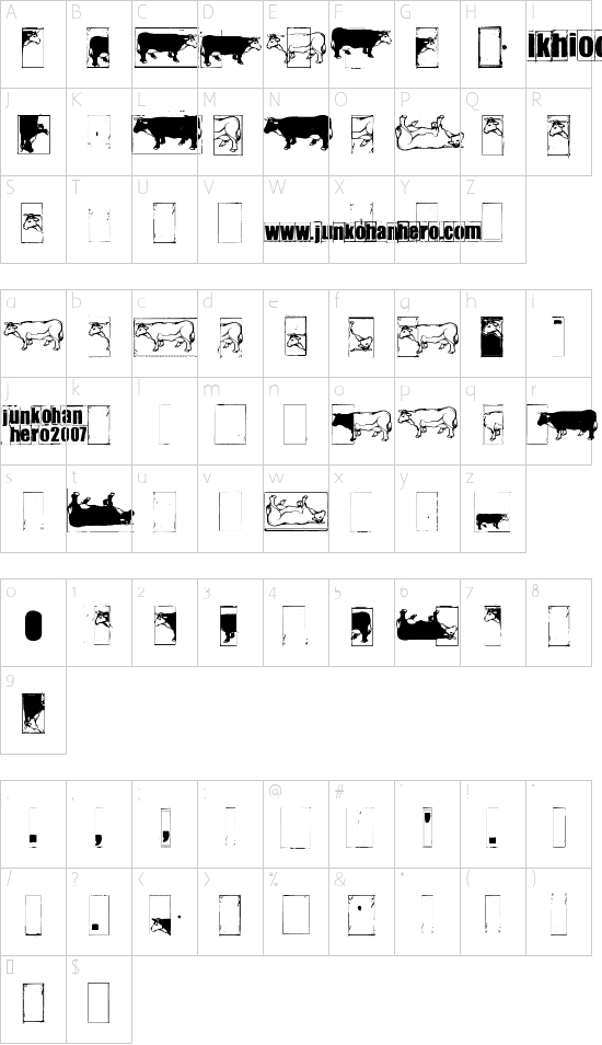 IKHIOOGLAcow font character map