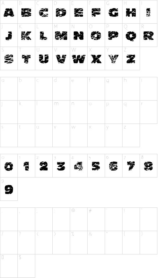 Crump font character map