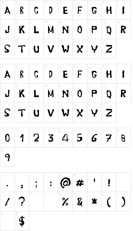 Erasaur font character map