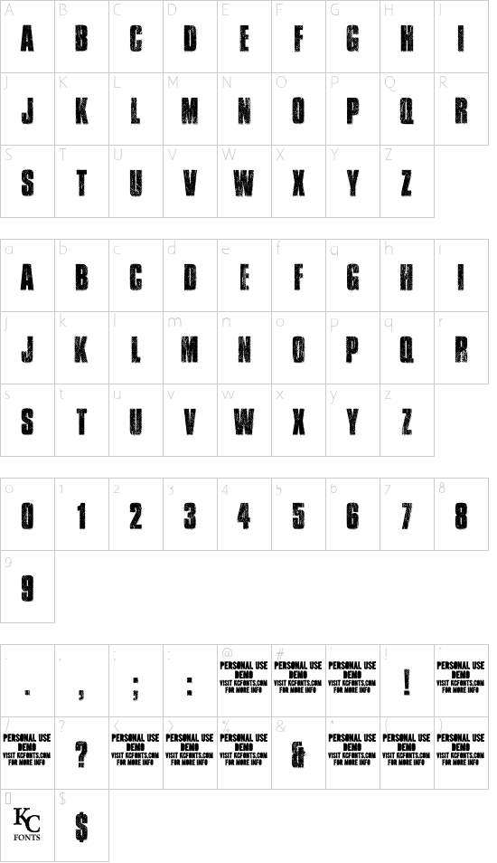 Transit Display font character map