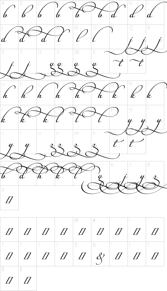 UVF Legendaria Swashes 1 font character map