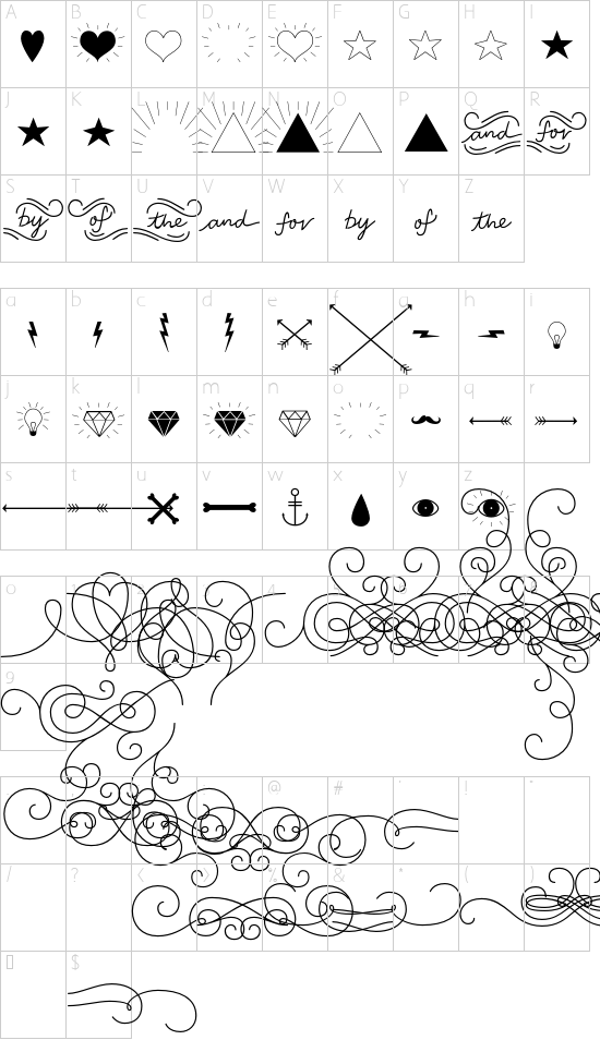 Trend Ornaments font character map