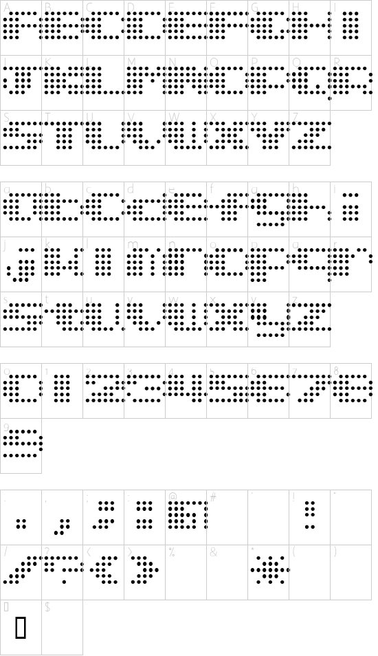 Spice font character map