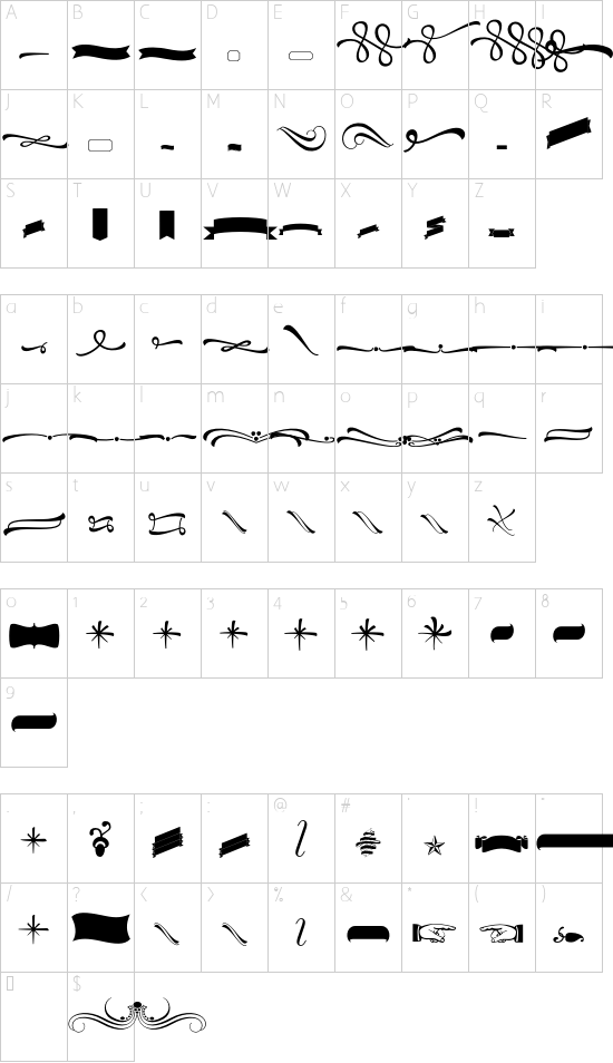 No. Seven Ornaments font character map